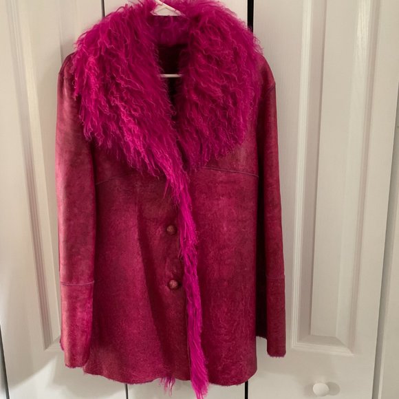 Stylish very nice Purple Natural Tuscany Lamb Shearling Jacket with Lama Collar - Picture 1 of 5